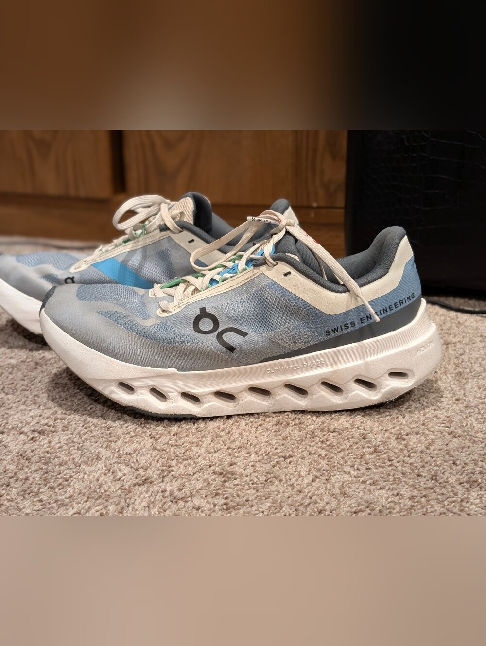 On Running Cloudnova Women's Sneakers in Light Gray with Blue Accents